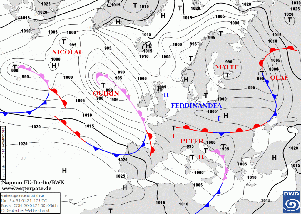 Sytuacja synoptyczna 31 stycznia 2021 dla Polski. 