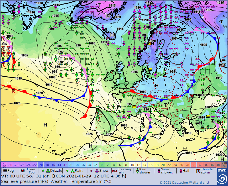 Sytuacja synoptyczna na dzień 31.01.2021