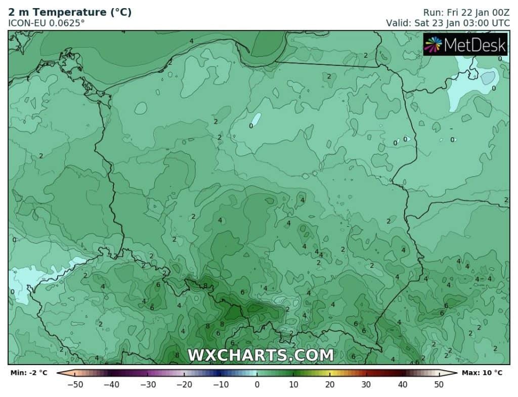 Temperatura w nocy nad Polską