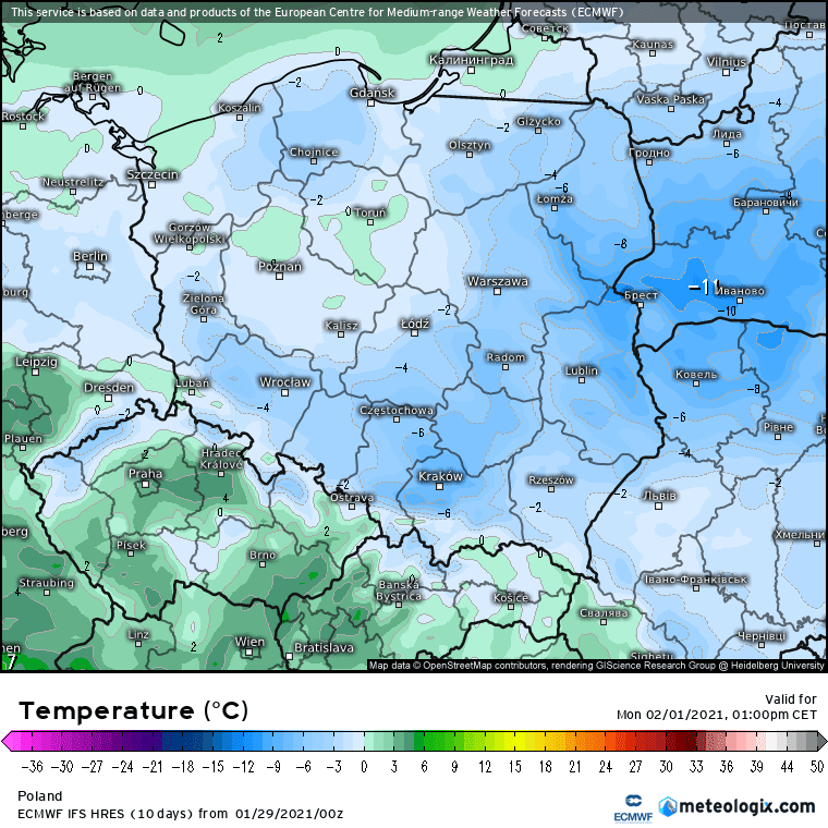Temperatura poniedziałek