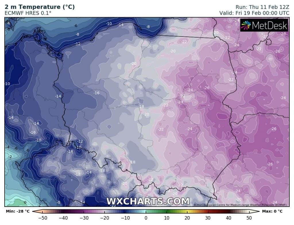 Temperatura minimalna, 19 lutego 2021