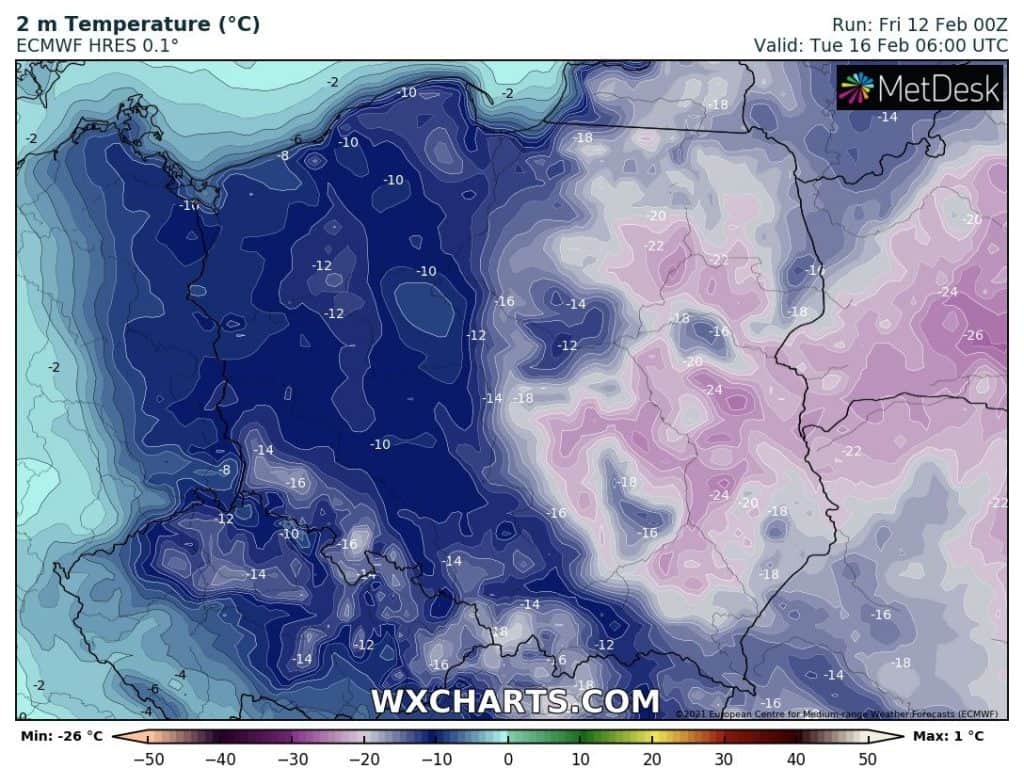Temperatura minimalna, 16 lutego 2021