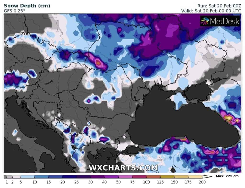 Wysokość pokrywy śnieżnej na południu