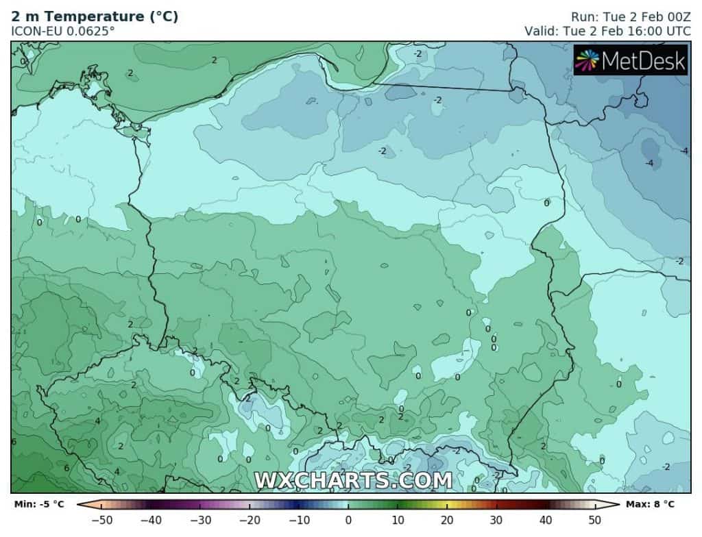 Temperatura w Polsce. Wtorek 2 lutego 2021