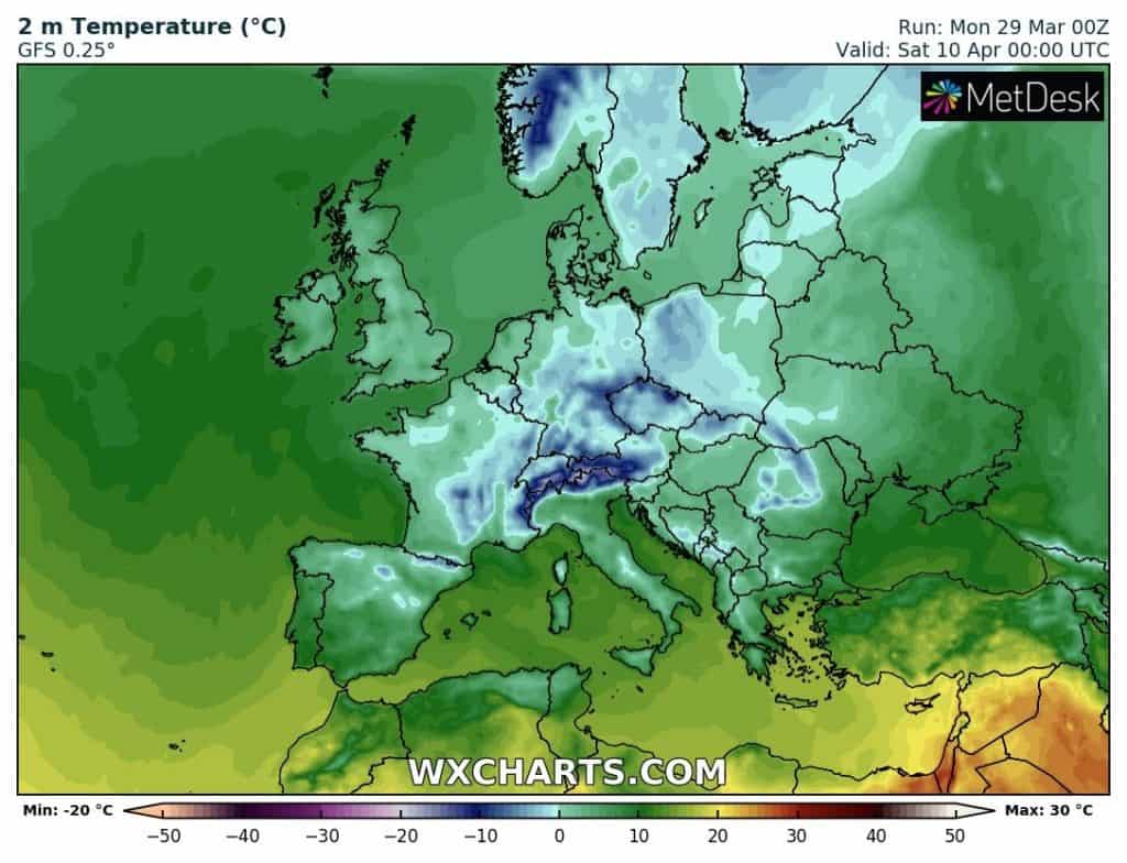 Ochłodzenie w Europie 8-10 kwietnia