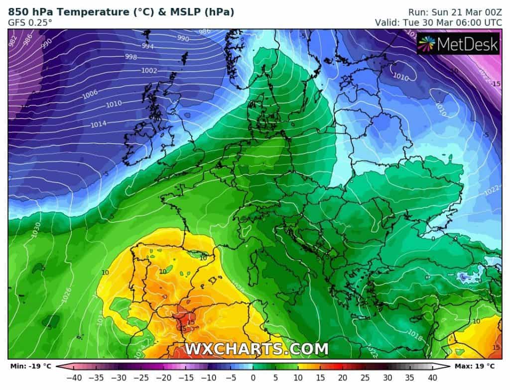 Ocieplenie w Europie na koniec marca