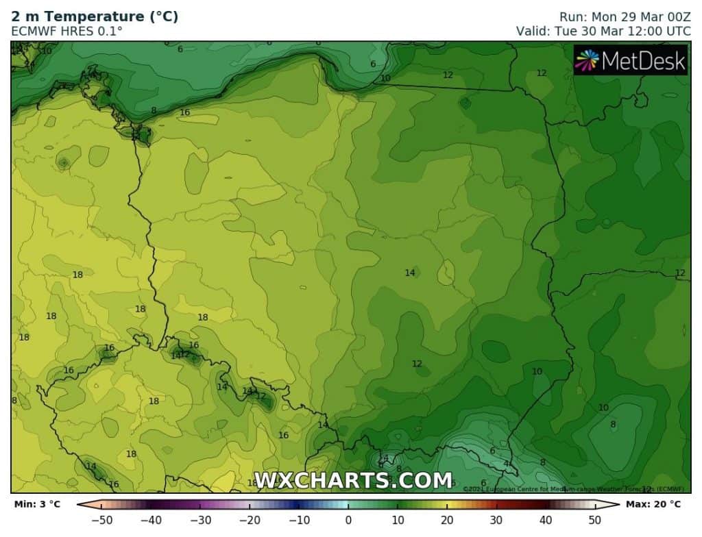 Temperatura w Polsce 30 marca 2021