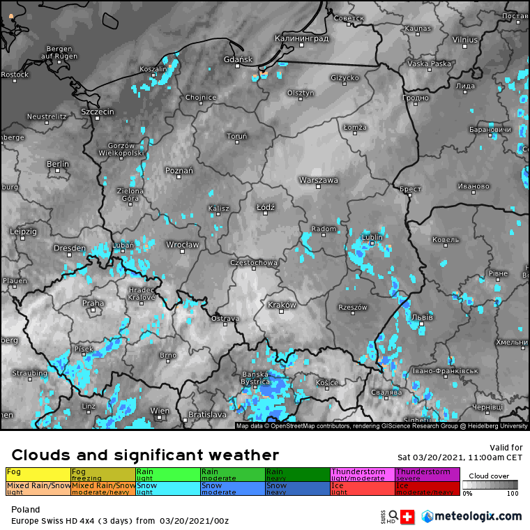 Chmury w Polsce i śnieg 