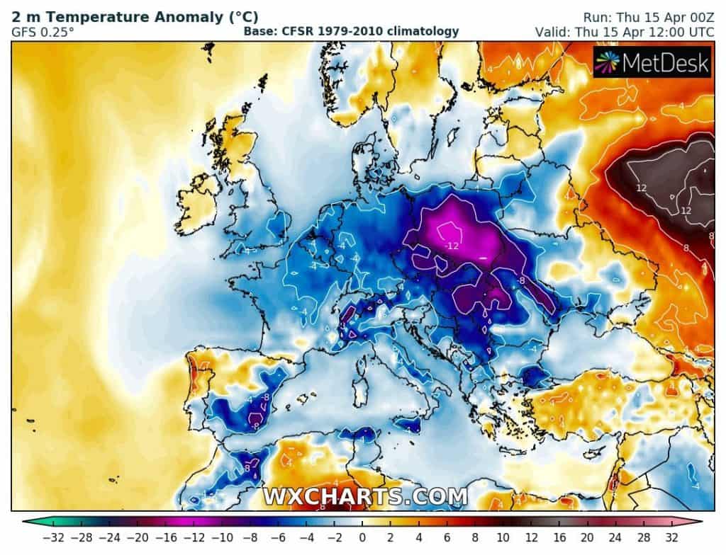Anomalia temperatury w Europie Centralnej i Polcse