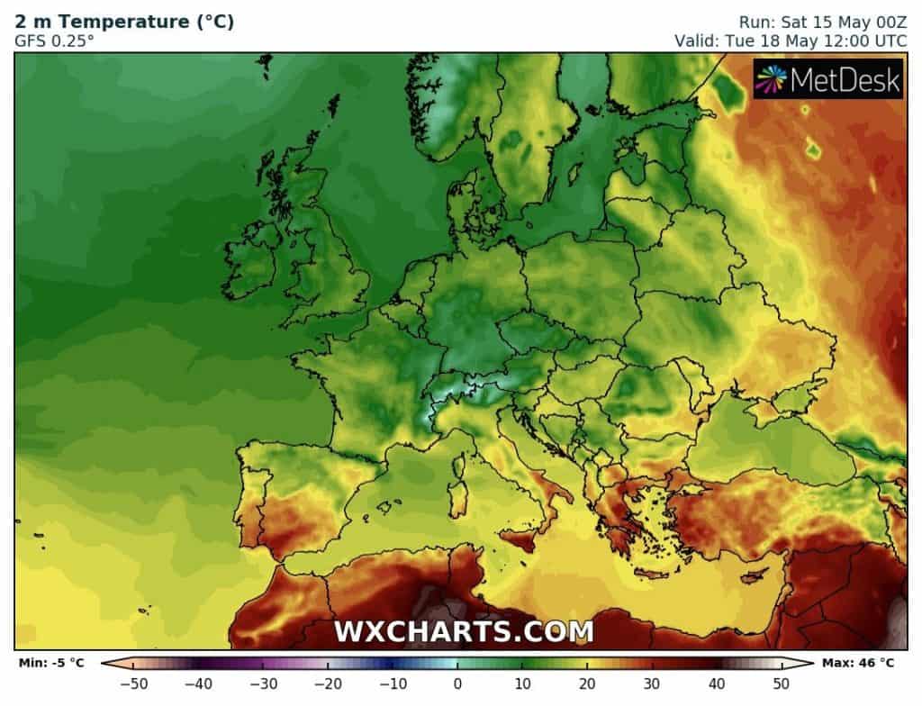 Olbrzymia różnica temperatury w Europie