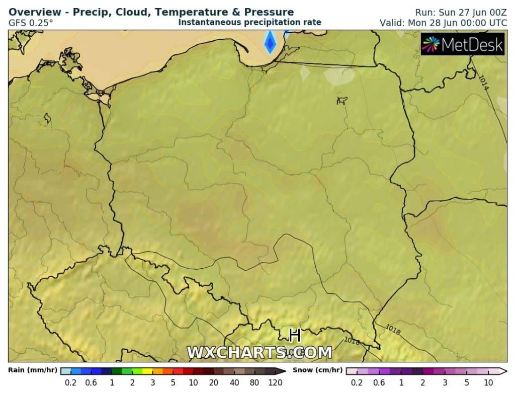 Brak opadów w nocy nad Polską