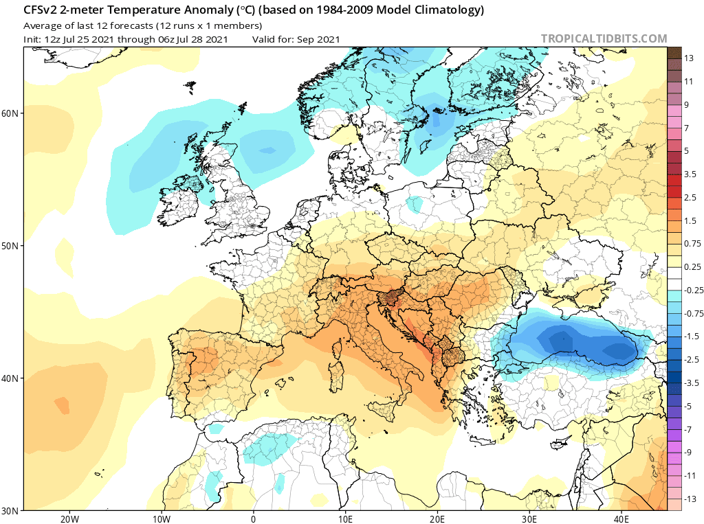 pogoda długoterminowa wrzesień. anomalia temperatury 