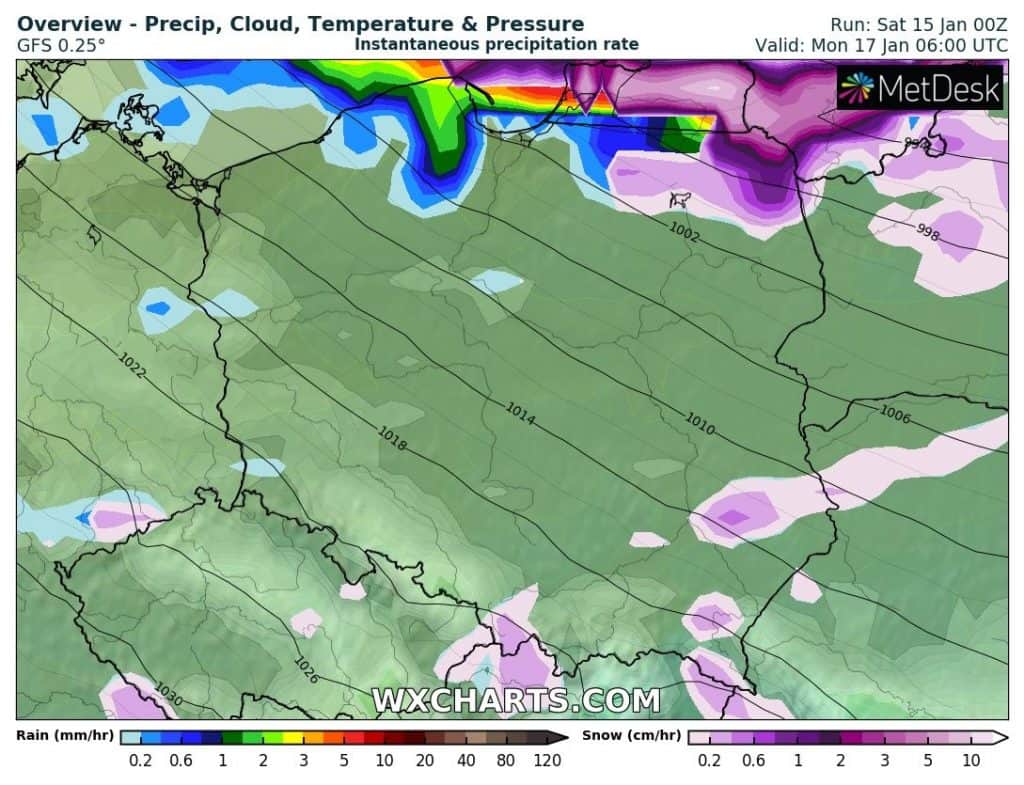 Niebezpieczny śnieżny szkwał przejdzie przez Polskę. Będzie wichura, opady krupy i burze. Potem mróz oraz oblodzenie 
