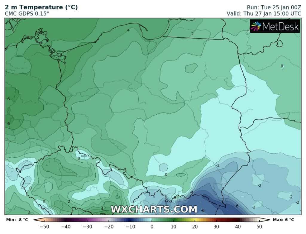 Temperature giovedì in Polonia