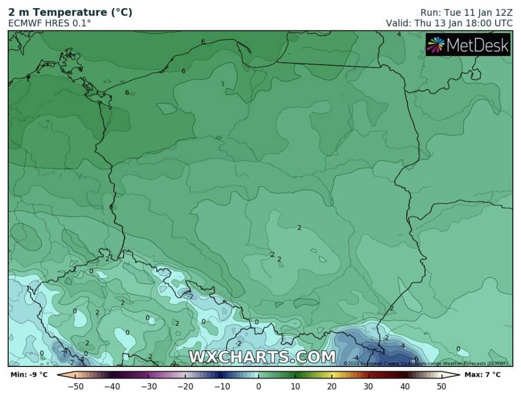 Pogoda na czwartek 13 stycznia. Temperatury nad Polską