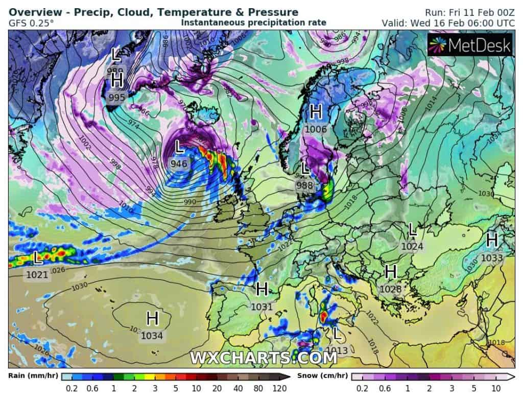 Tempeste di vento sull'Europa causate da un elevato gradiente barometrico