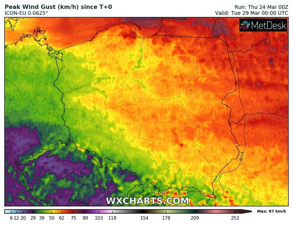 Głęboki niż baryczny przyniesie wichurę w Polsce. Wiatr przekroczy 90 km/h, lokalnie możliwe szkody