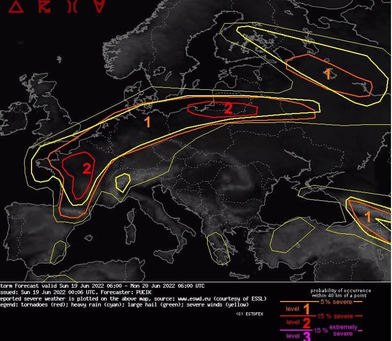 Silne burze nad Polską wg. ESTOFEX
