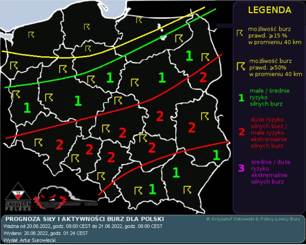 Burze nad Polską 20 czerwca. Prognoza Polskich Łowców Burz