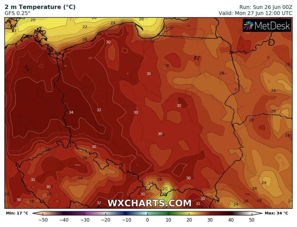 Forte caldo in Polonia domenica e lunedì