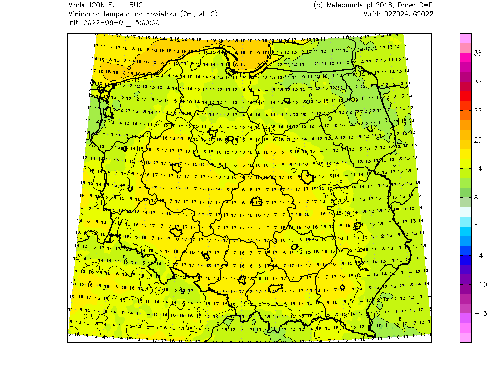 Pogoda na noc 1/2 sierpnia 2022. Jeszcze niska oraz umiarkowana temperatura i lokalne mgły w Polsce