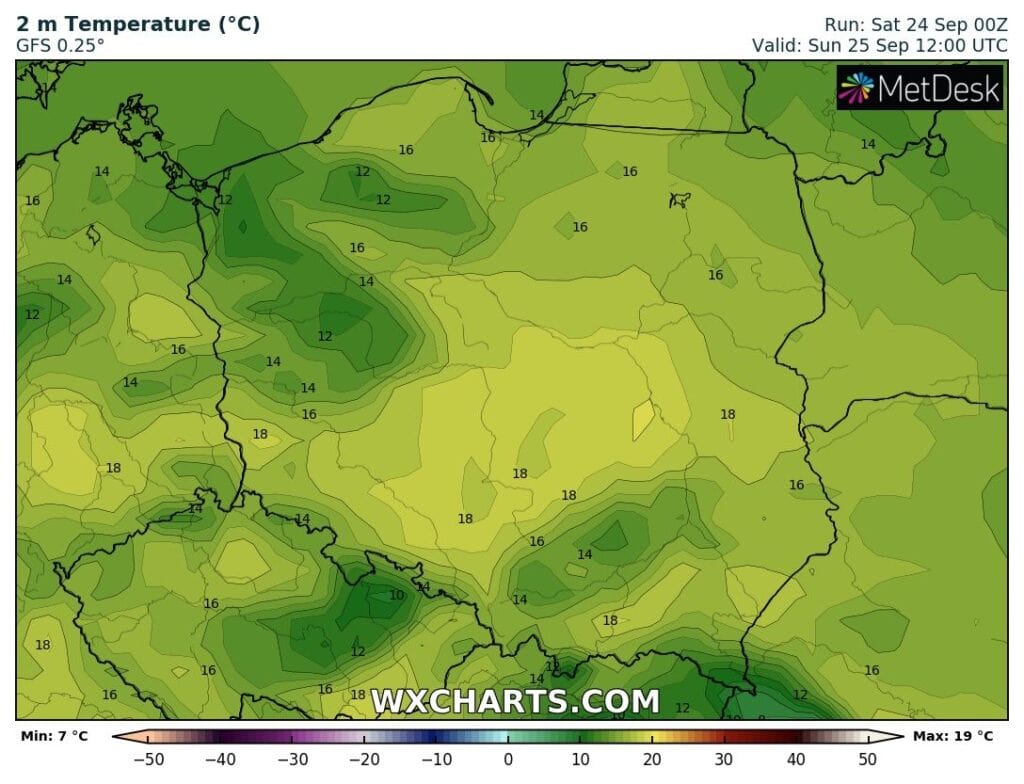 Prognoza temperatury na niedzielę 25 września