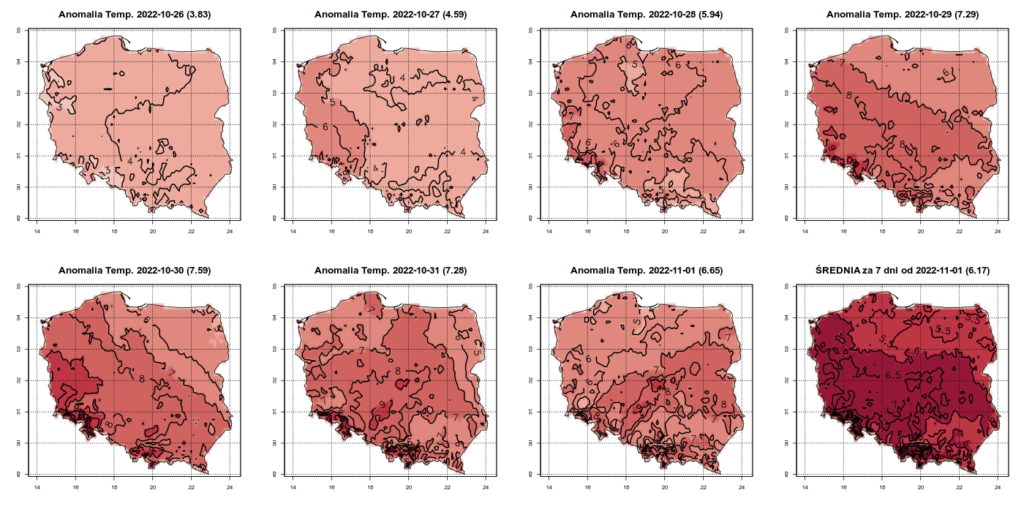 duża dodatnia anomalia temperatury w Polsce