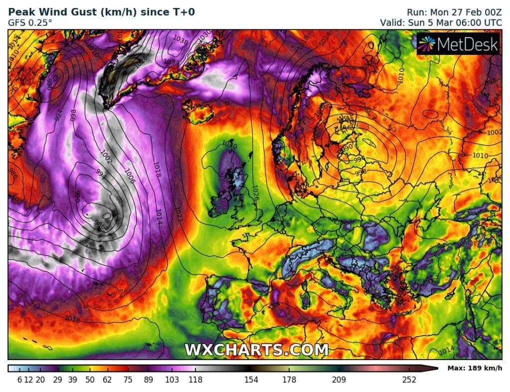 Wichura w prognozach na zachód od Europy