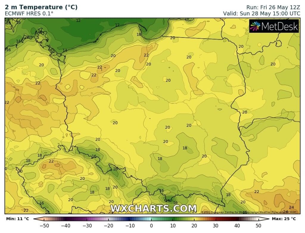 Prognoza temperatury na 28 maja dla Polski
