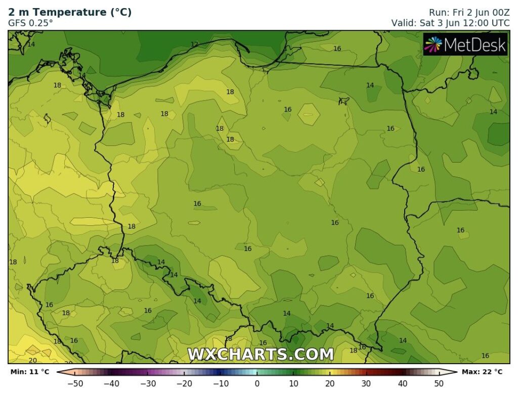 Prognoza temperatury na 3 czerwca dla Polski