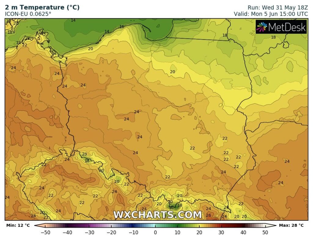 Gorąco, ale nie 30 ki w przyszłym tygodniu w Polsce