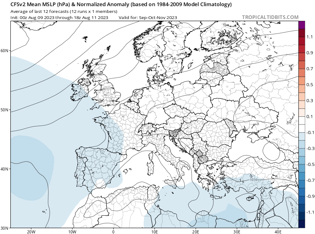 Pogoda długoterminowa. pole niżowe nad Europą i przyległościami