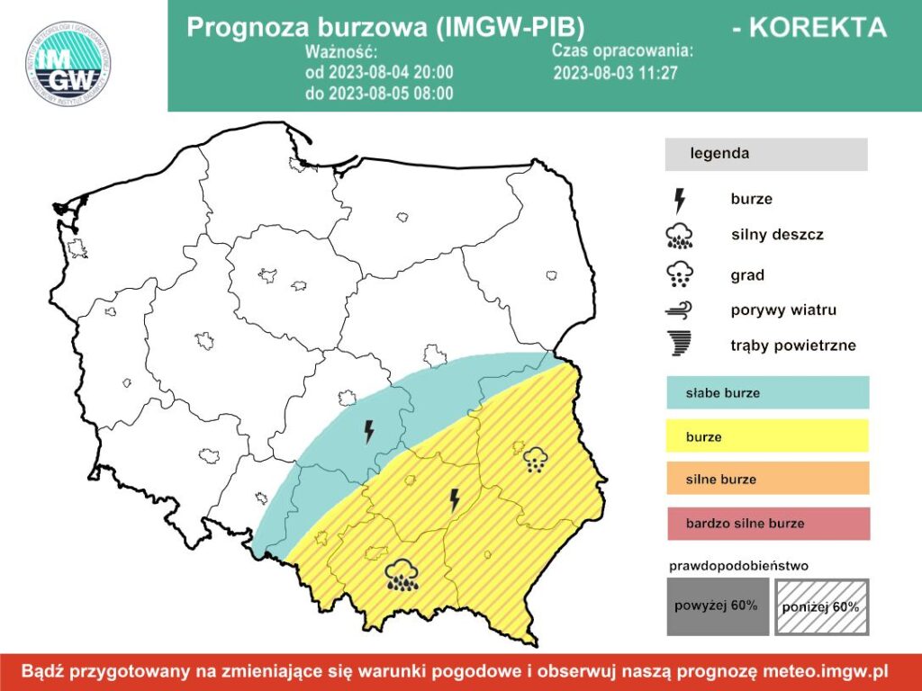 Alerty burzowe IMGW dla Polski