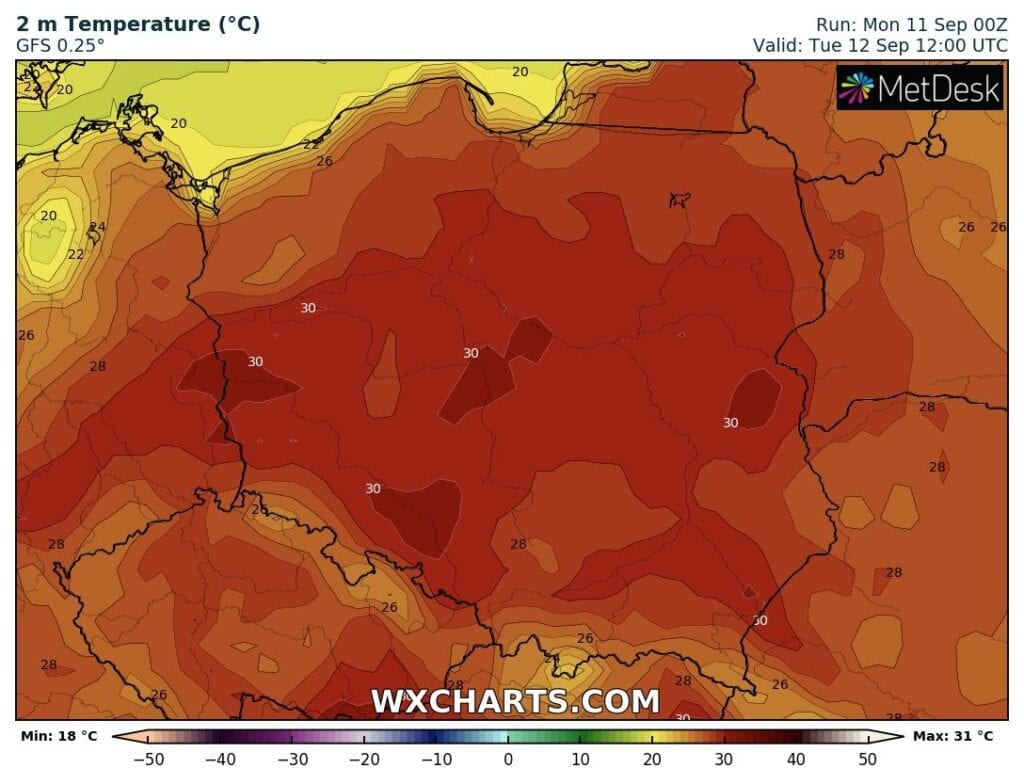 Prognoza temperatury na wtorek 12 września dla Polski