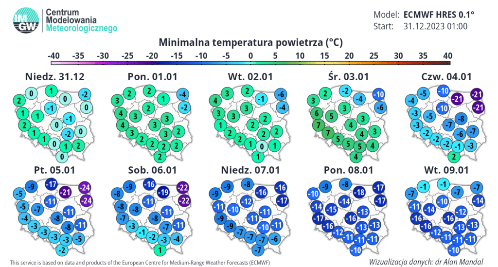 silny mróz w kraju i śnieżyce