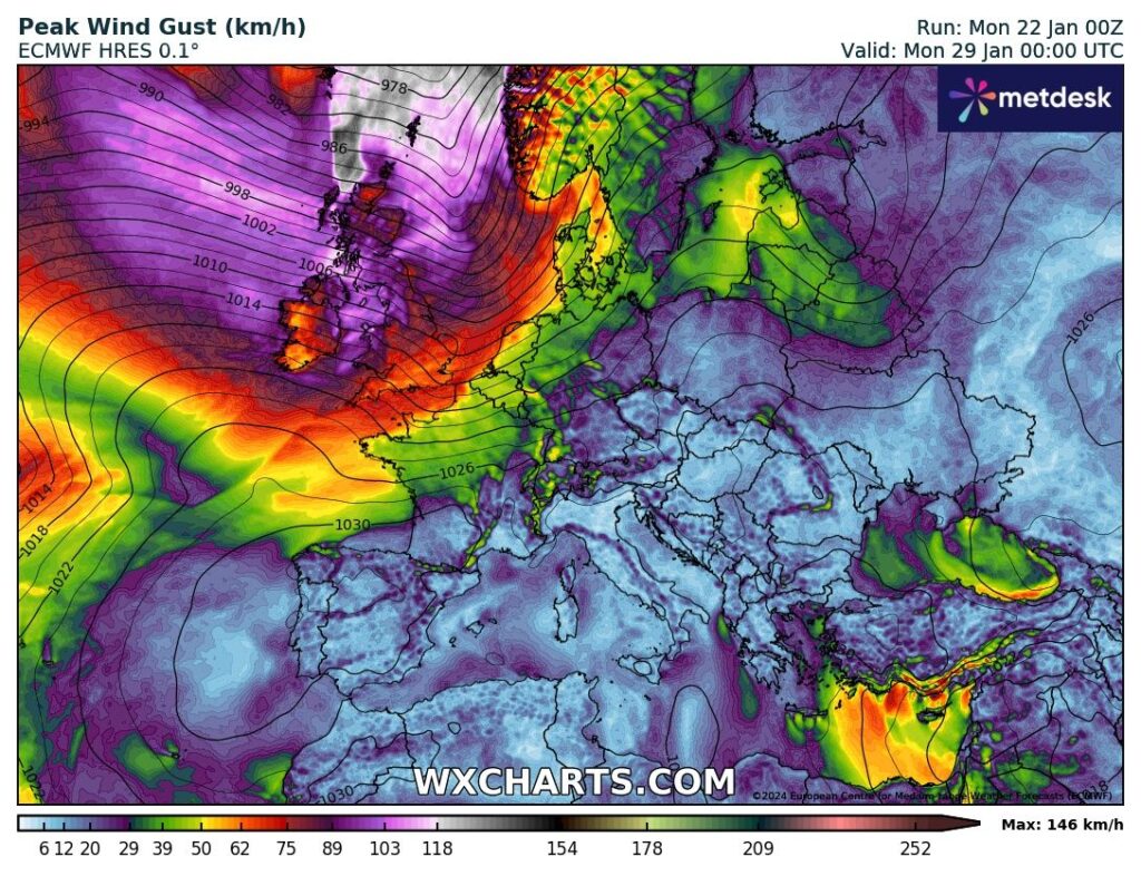 Kolejna strefa silnego wiatru nad Europą w weekend