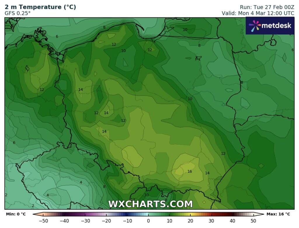 Wysokie temperatury do poniedziałku 4 marca w Polsce