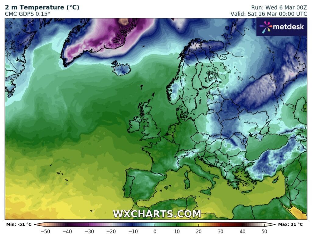 Duże spadki temperatury w Europie w połowie marca