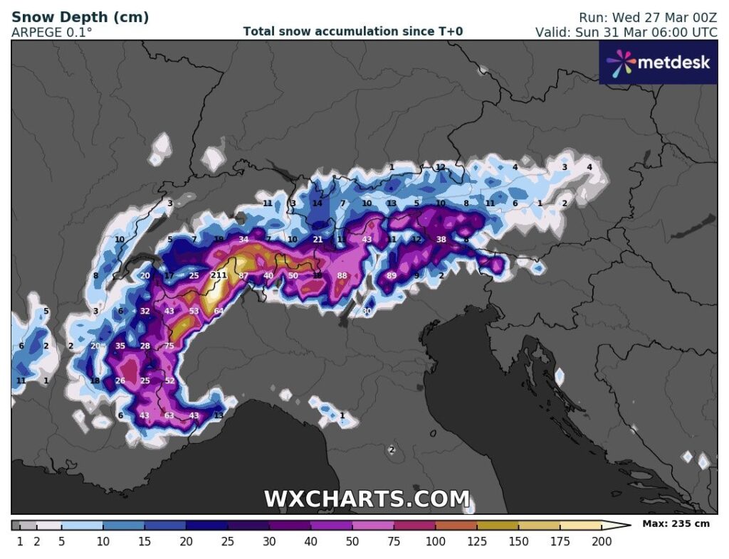 silna śnieżyca w krajach alpejskich 