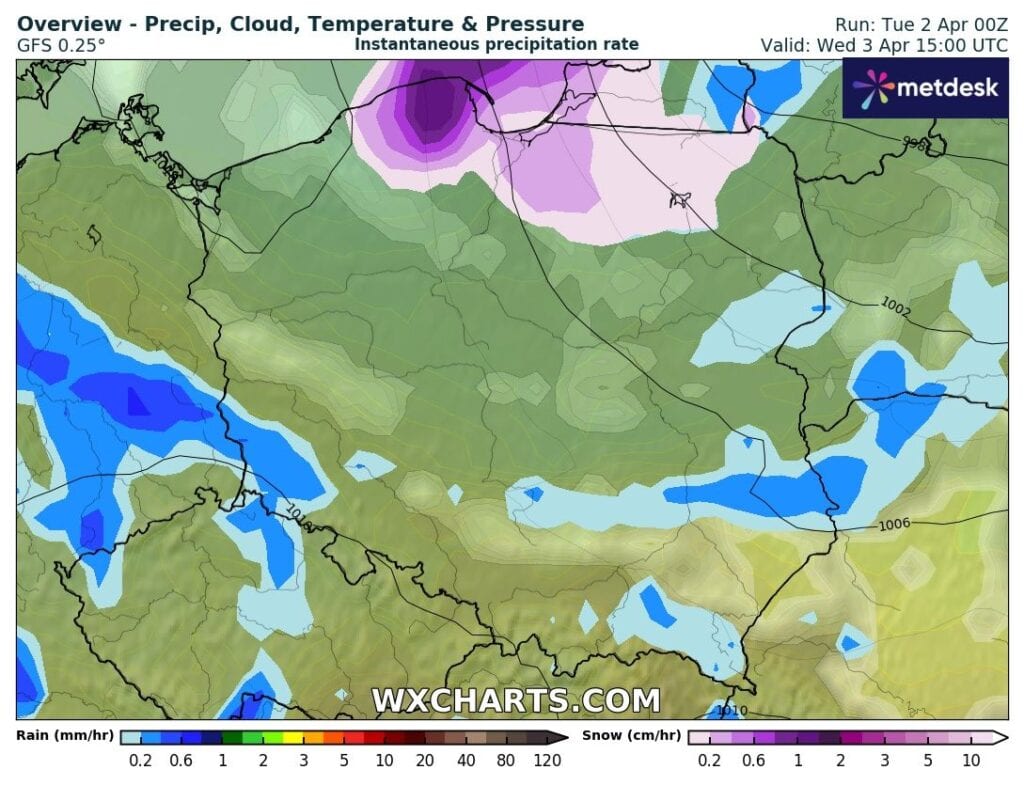 Opady śniegu na północy kraju w środę
