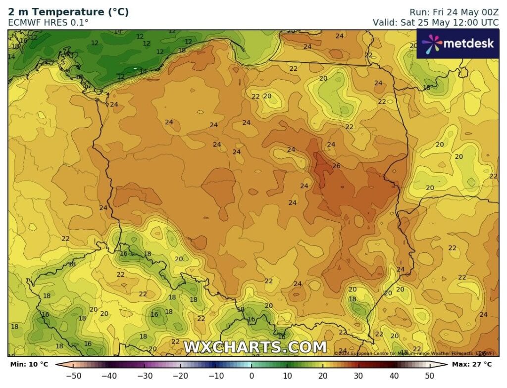 Pogoda na sobotę. Wysokie temperatury w Pol;sce
