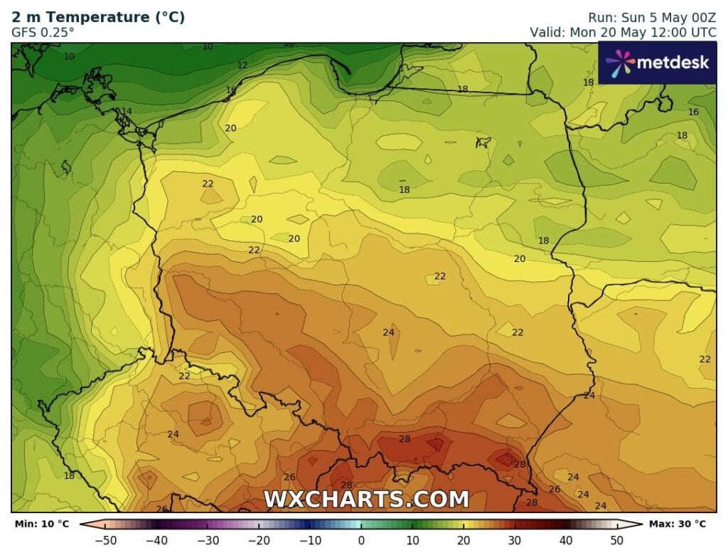 Upał w Polsce w okolicach 20 maja