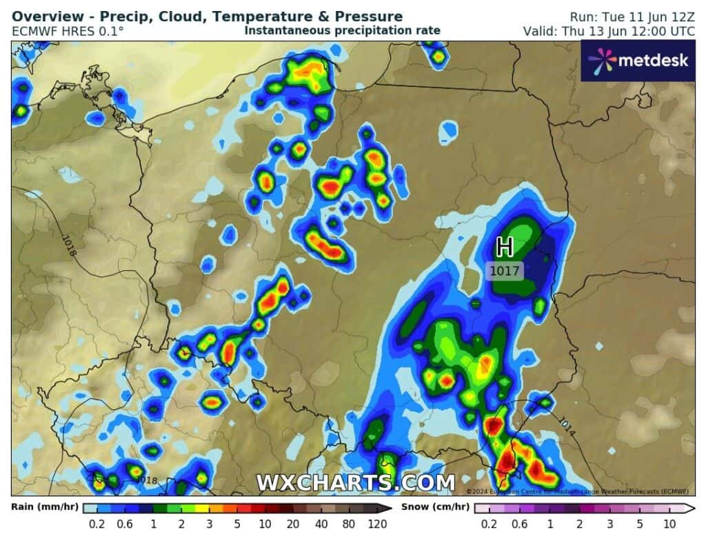 Opady deszczu w czwartek w części Polski