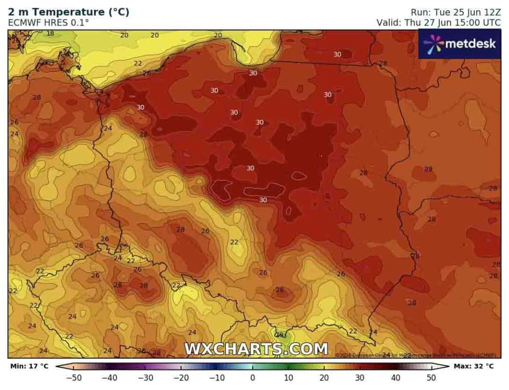 Wysokie temperatury w czwartek w Polsce