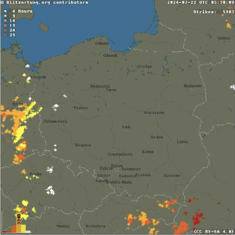 zjawiska konwekcyjne nad Polską minionej doby