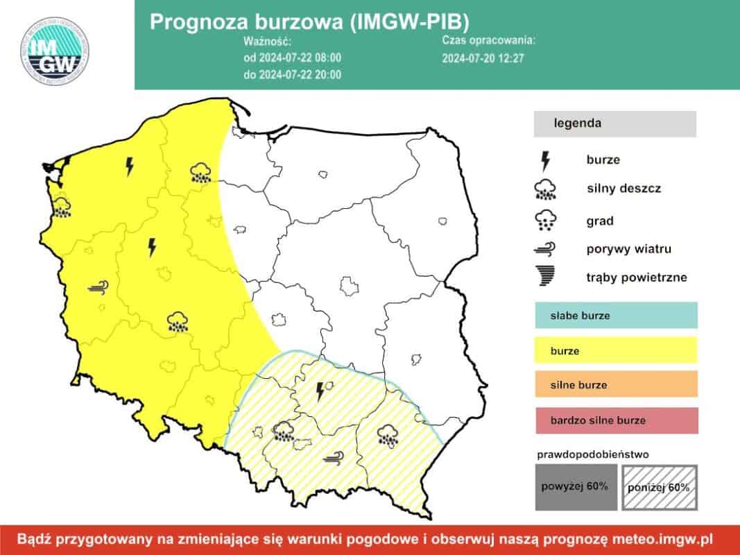burzowa pogoda, 22 lipca 2024 r.