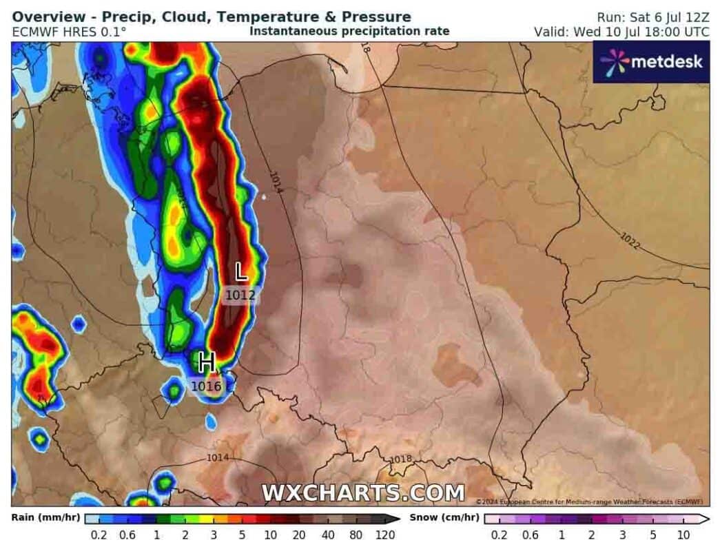 Mało opadów, ale środa przyniesie silne burze