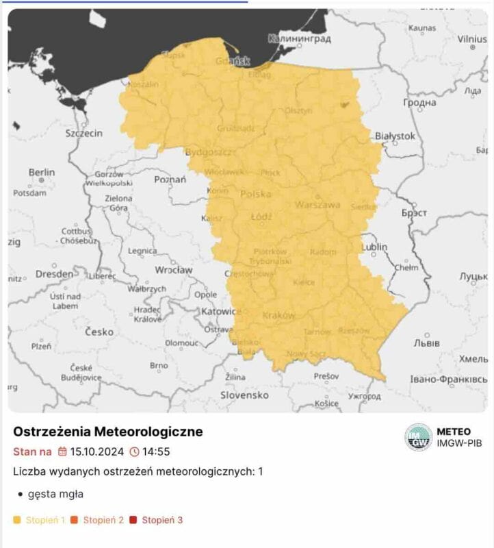 gęste mgły w Polsce