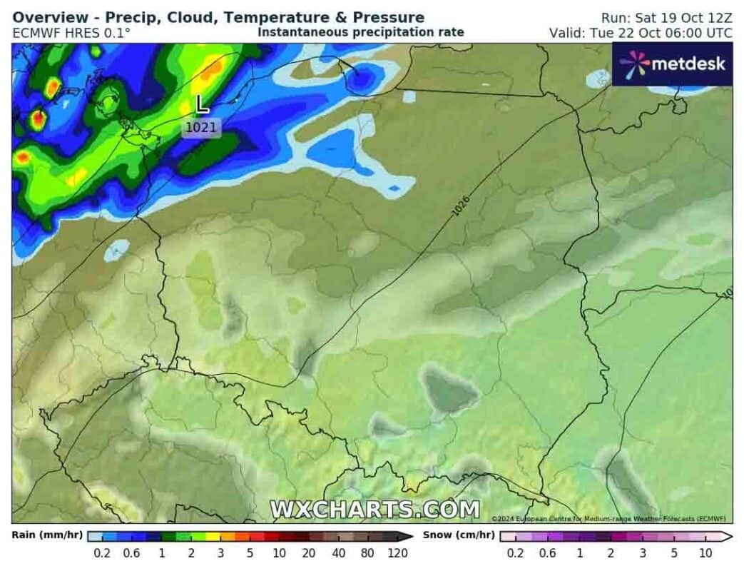Opady deszczu na początku tygodnia w części Polski