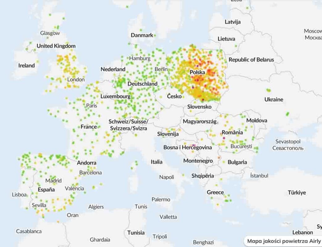 Jakość powietrza w Europie. Smog nad Polską